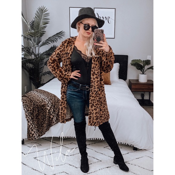 Leopard print teddy cardigan pockets faux fur - Picture 3 of 8